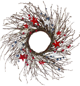 Berries And Stars Artificial Patriotic Twig Wreath