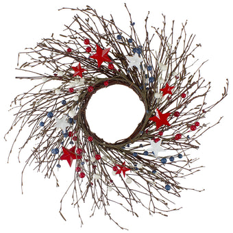 Berries And Stars Artificial Patriotic Twig Wreath