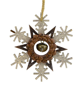 Brown And White Wooden Snowflake Christmas Ornament