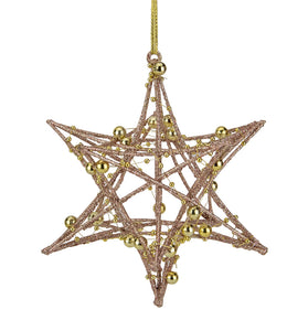 Glitter Rose Gold Iron Wire Starburst With Beads Christmas Ornament
