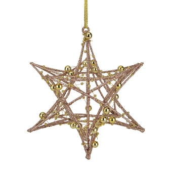 Glitter Rose Gold Iron Wire Starburst With Beads Christmas Ornament