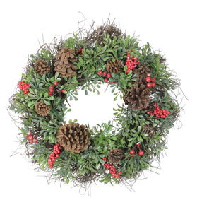 Glittered Pine Cone And Red Berry Artificial Christmas Wreath