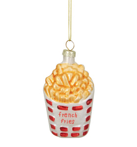 Golden Yellow Red And White French Fries Glass Christmas Ornament