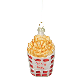 Golden Yellow Red And White French Fries Glass Christmas Ornament