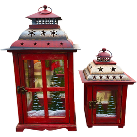 Holiday Candle Holder Lantern with Hand painted Christmas Snowman