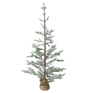 Snow Covered Slim Pine Artificial Christmas Tree With Jute Base